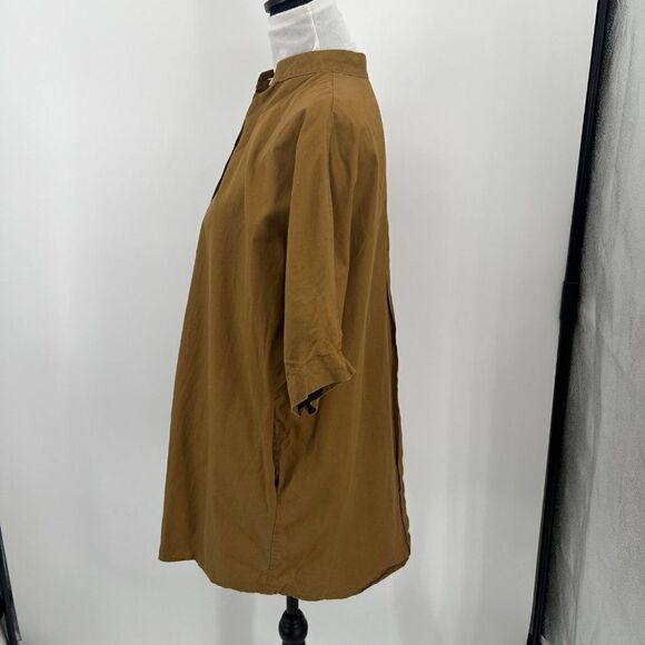 SBJ Austin One Size Brown Button Down Tunic Lagenlook Mandarin Collar Oversized - Picture 3 of 14
